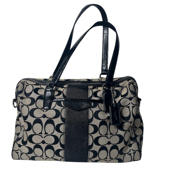 Coach CC Signature Monogram Logo Jacquard Stripe Nancy Two Way Satchel Bag Purse - Picture 1 of 16